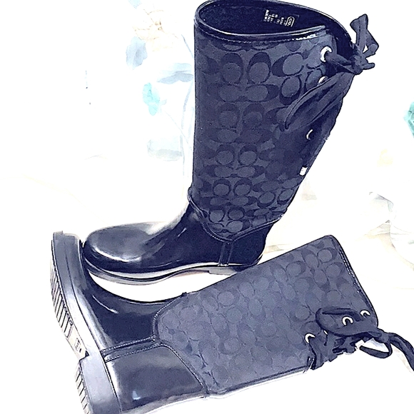 COACH TRISTEE BLACK RAIN BOOTS SZ 8 B - Picture 4 of 13